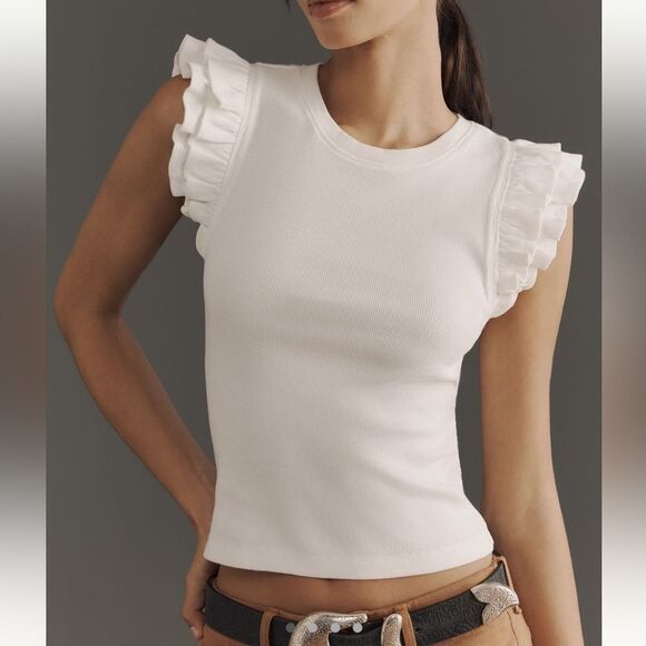 Anthropologie Ribbed Ruffle Tank - Picture 2 of 6